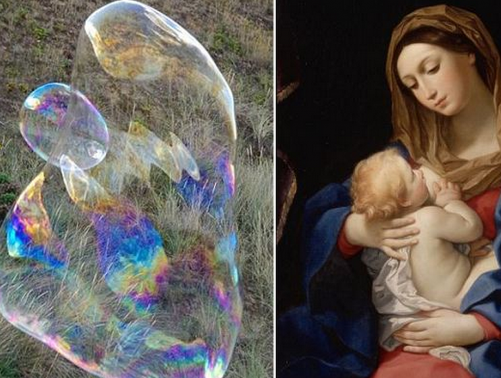 http://www.dailymail.co.uk/news/article-2392341/The-Madonna-bubble-double-Photographer-captures-uncanny-resemblance-painting-Virgin-Mary-baby-Jesus.html