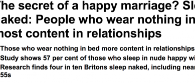 http://www.dailymail.co.uk/news/article-2674385/The-secret-happy-marriage-Sleep-naked-People-wear-bed-content-relationships.html